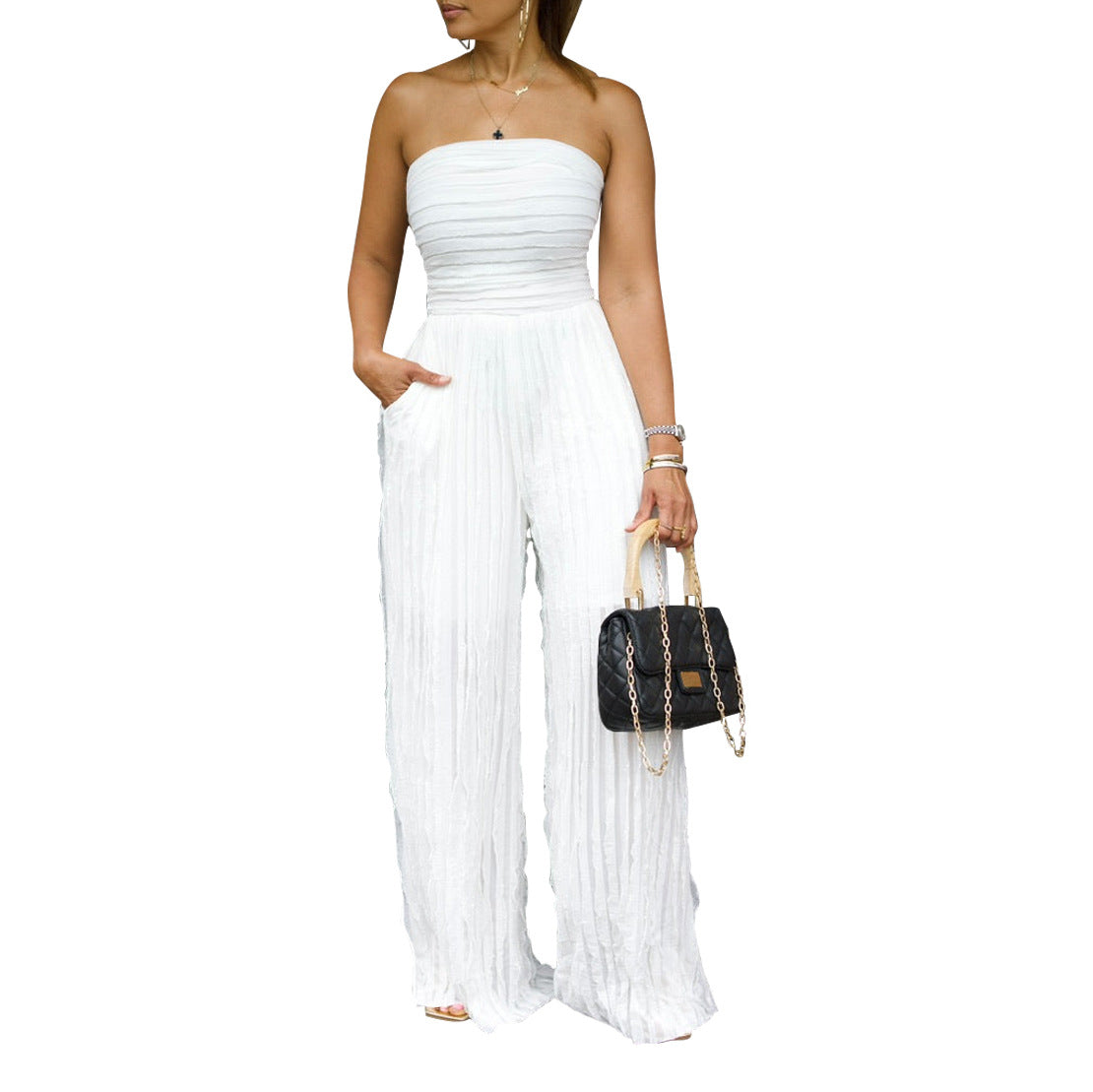 Chic Strapless Wide-Leg Casual Jumpsuit