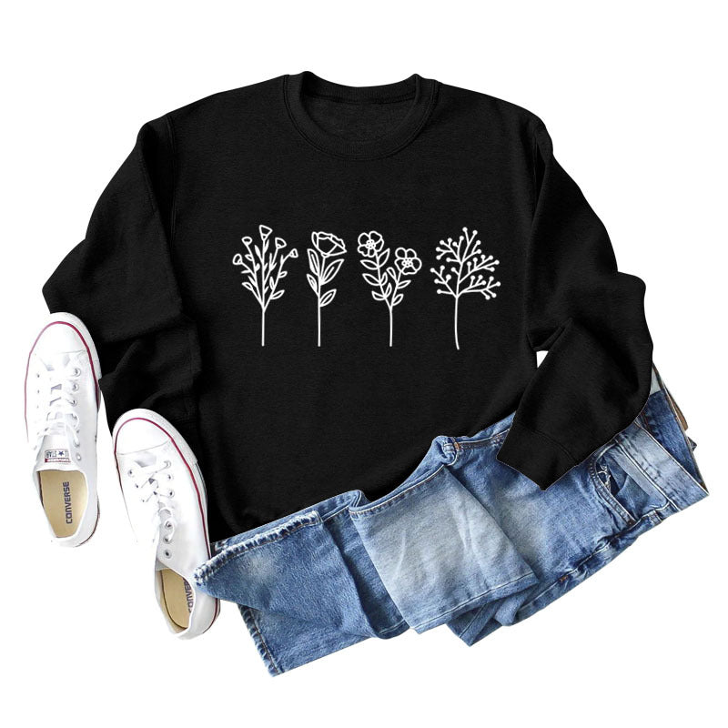 Floral Print Long Sleeve Casual Streetwear Sweatshirt