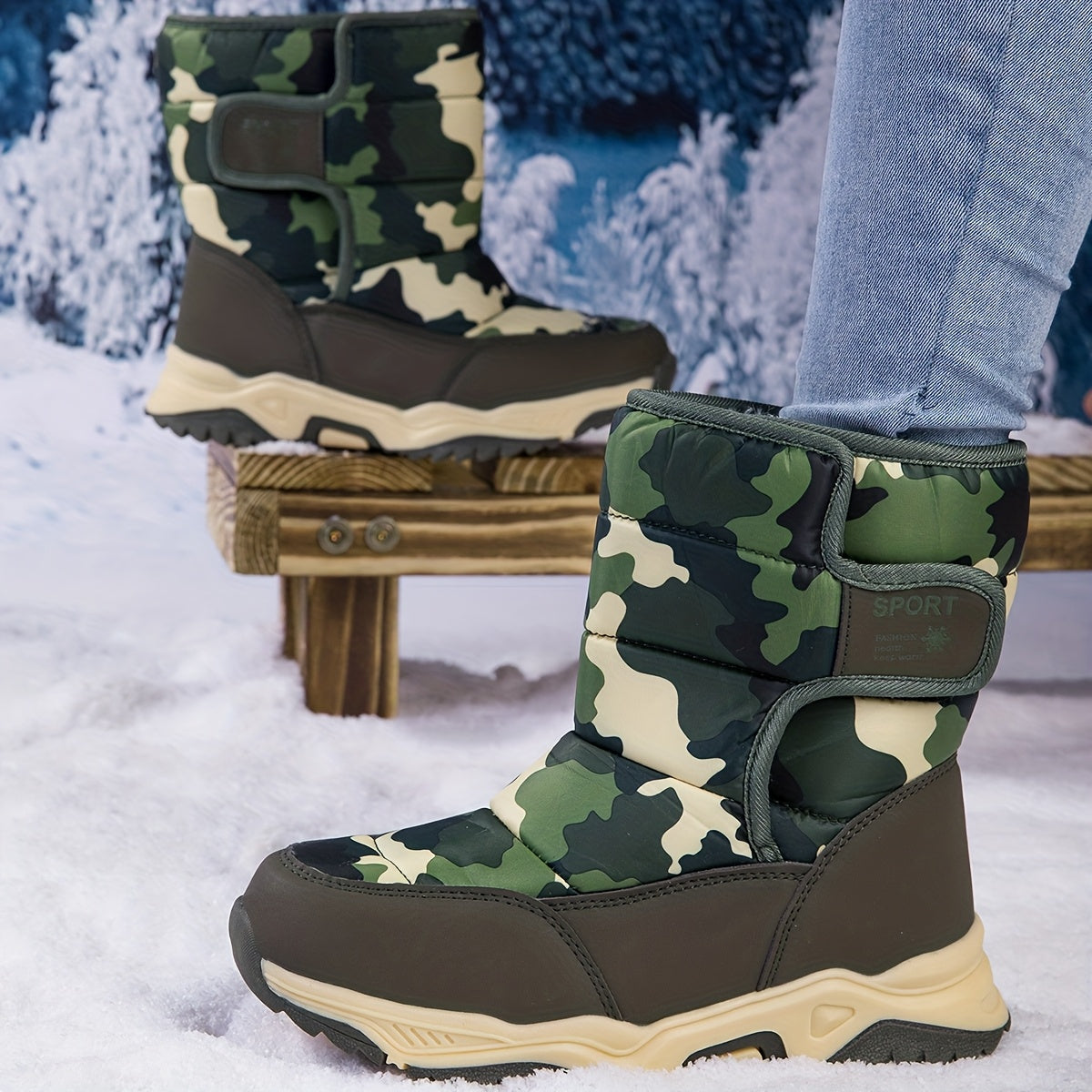 Unisex High‑Top Winter Snow Boots in Camouflage