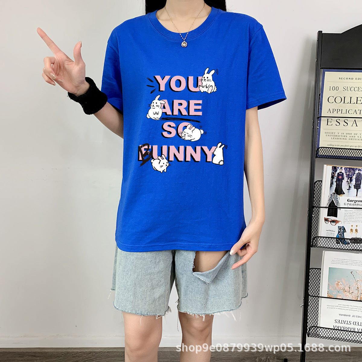 Cute Rabbit Print Cotton Short Sleeve Tee