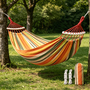 1pc Patio/Outdoor Hammock with Support Poles, Solid-Colored Fabric Hammock with Anti-Tip Design, Sturdy and Durable with Tie-Down Ropes - Ideal for Relaxing in the Patio, Outdoors, Indoors, and Camping, Outdoor Hammock, Single Person Hammock Chair