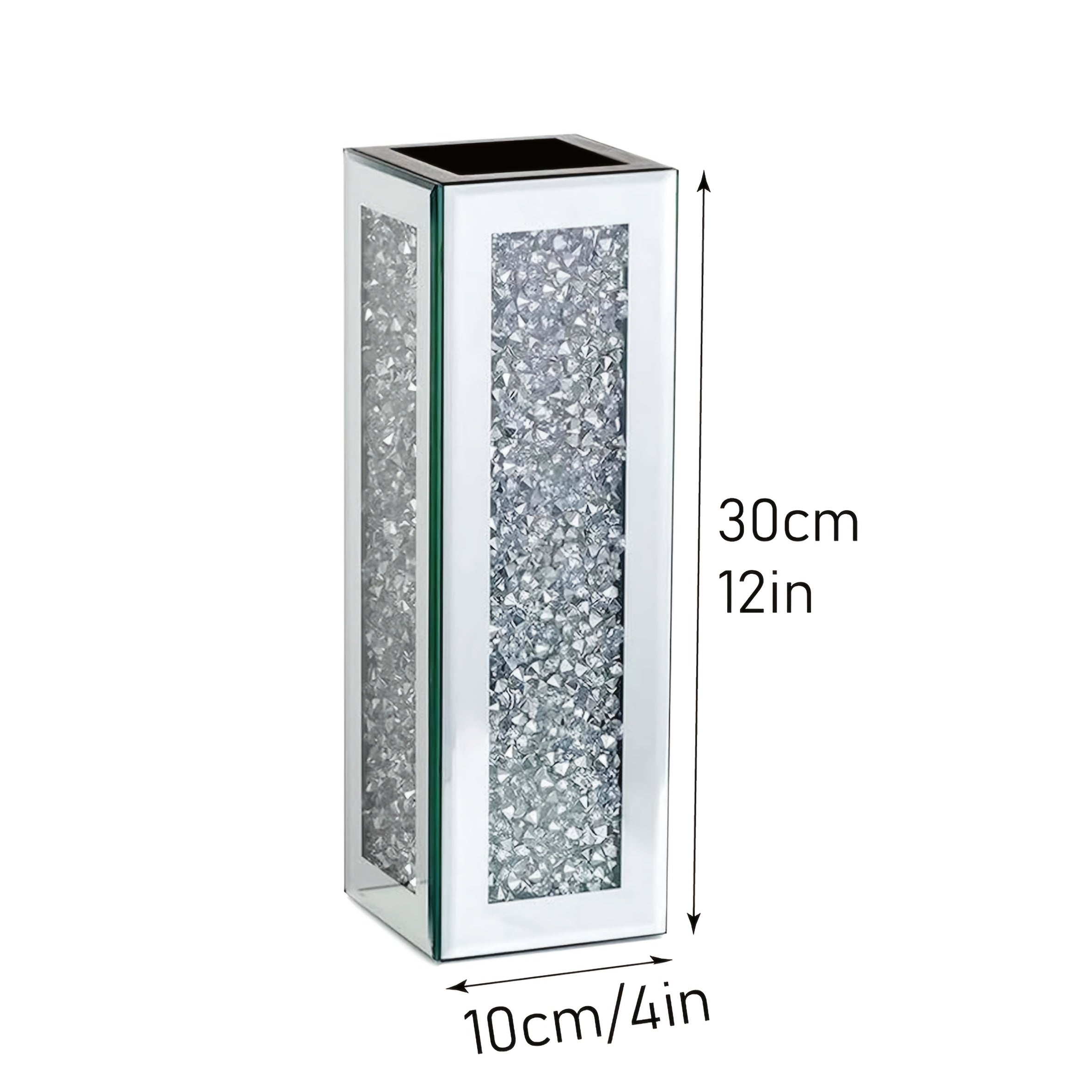 12 inch rectangular mirror vase with rhinestone inlay for floral arrangements