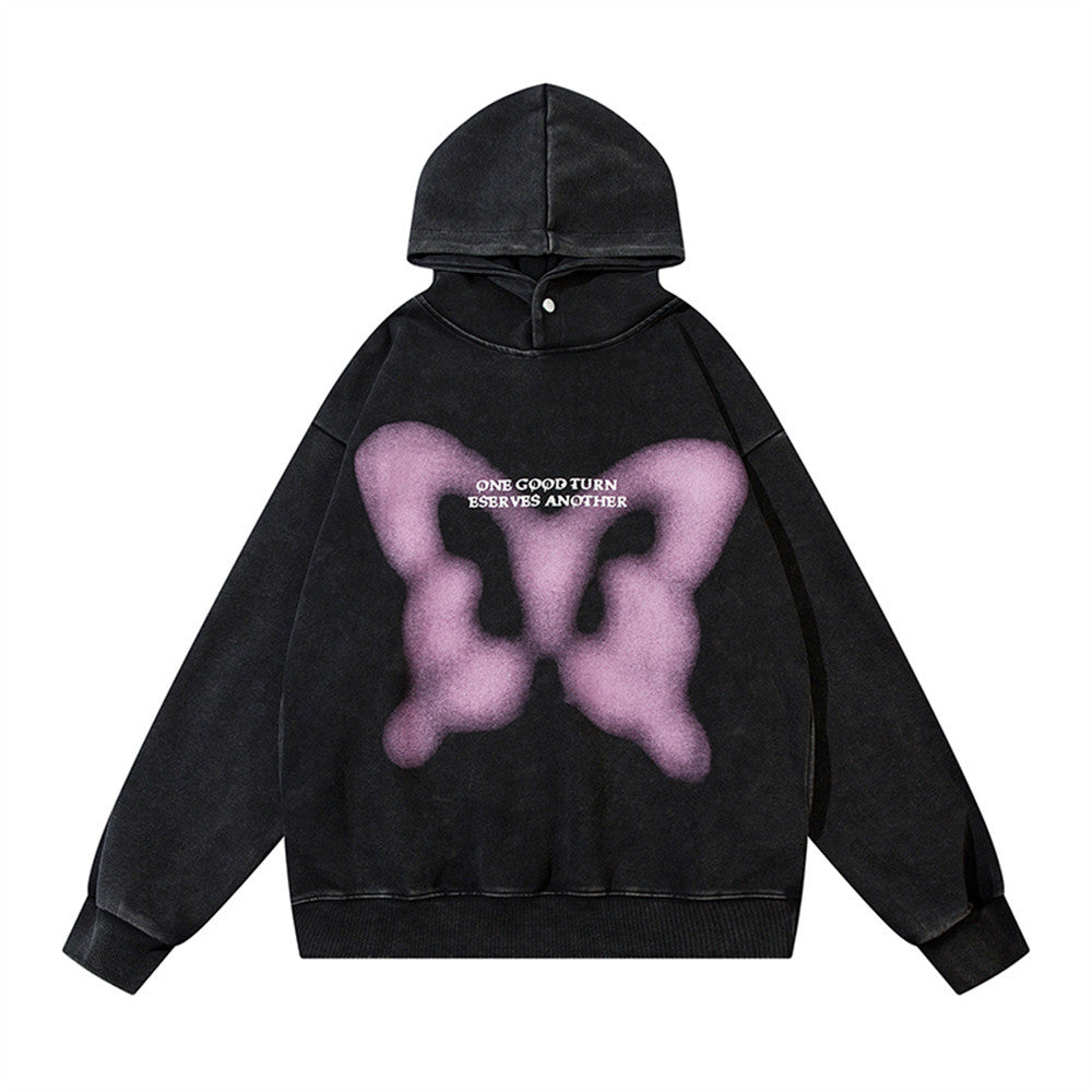 Casual Butterfly Print Loose Hoodie for Men & Women