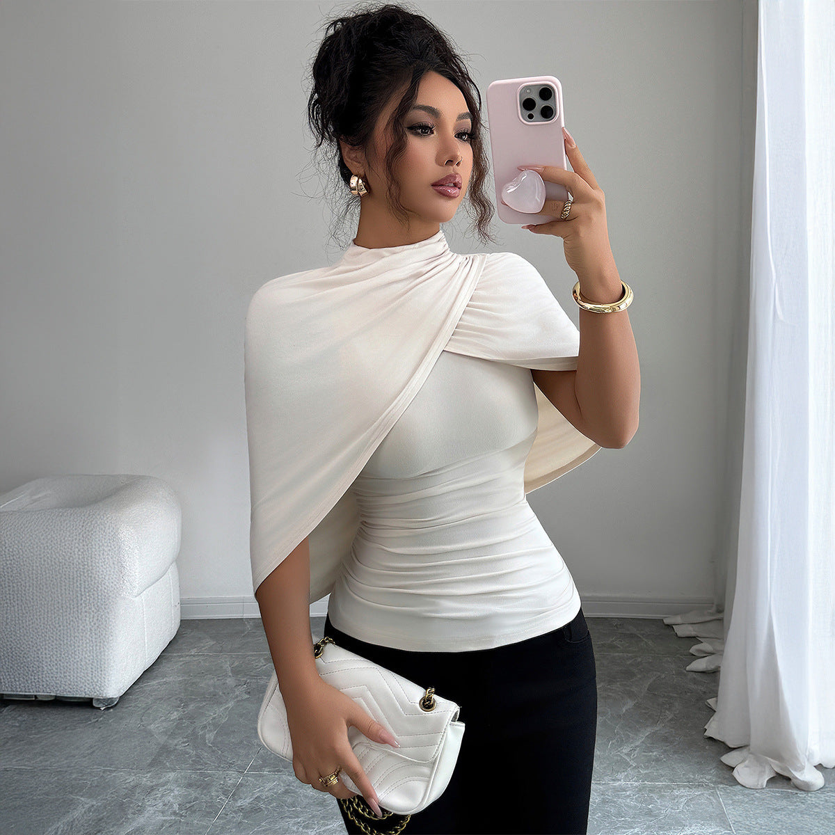 Apricot Knit Short‑Sleeve T‑Shirt – Cozy, Versatile Autumn & Winter Wear