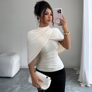 Apricot Knit Short‑Sleeve T‑Shirt – Cozy, Versatile Autumn & Winter Wear