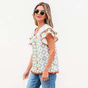 Vibrant Geometric Chiffon Shirt – Lightweight, Trendy & Versatile