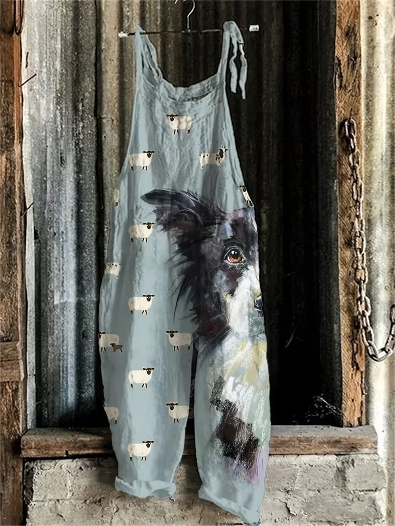 3D Printed Casual Suspender Overalls & Wide-Leg Pants