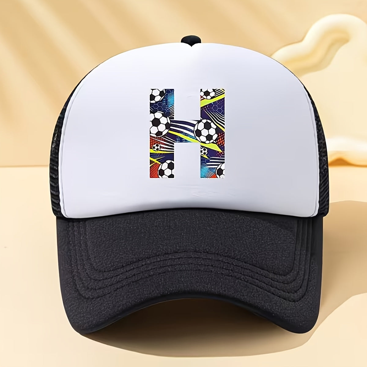 Kids Soccer-Themed Mesh Trucker Cap with A‑Z Letter Print