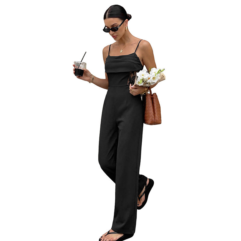 Women's Lace Patchwork Sheer Jumpsuit