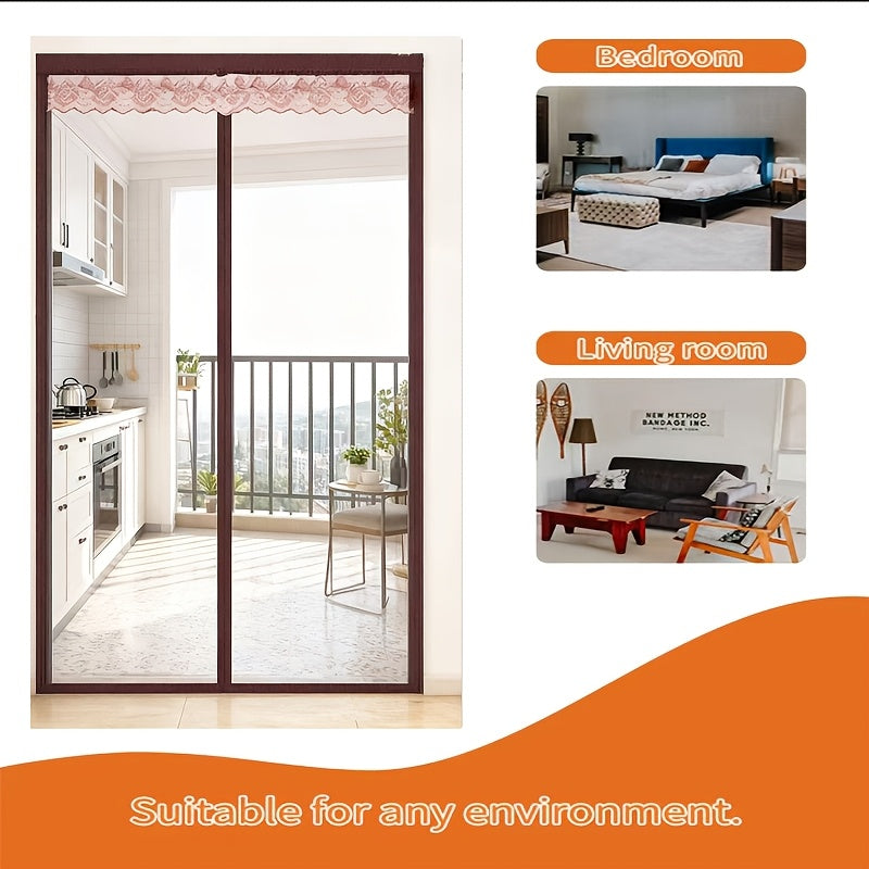 Lace Top Magnetic Eva Thermal Insulation Door Curtain, Auto Close Self Sealing Air Conditioner Screen Curtain, Weighted Bottom Wind Blocking Anti Heat Anti Mosquito Partition Curtain, Pet Friendly Ene