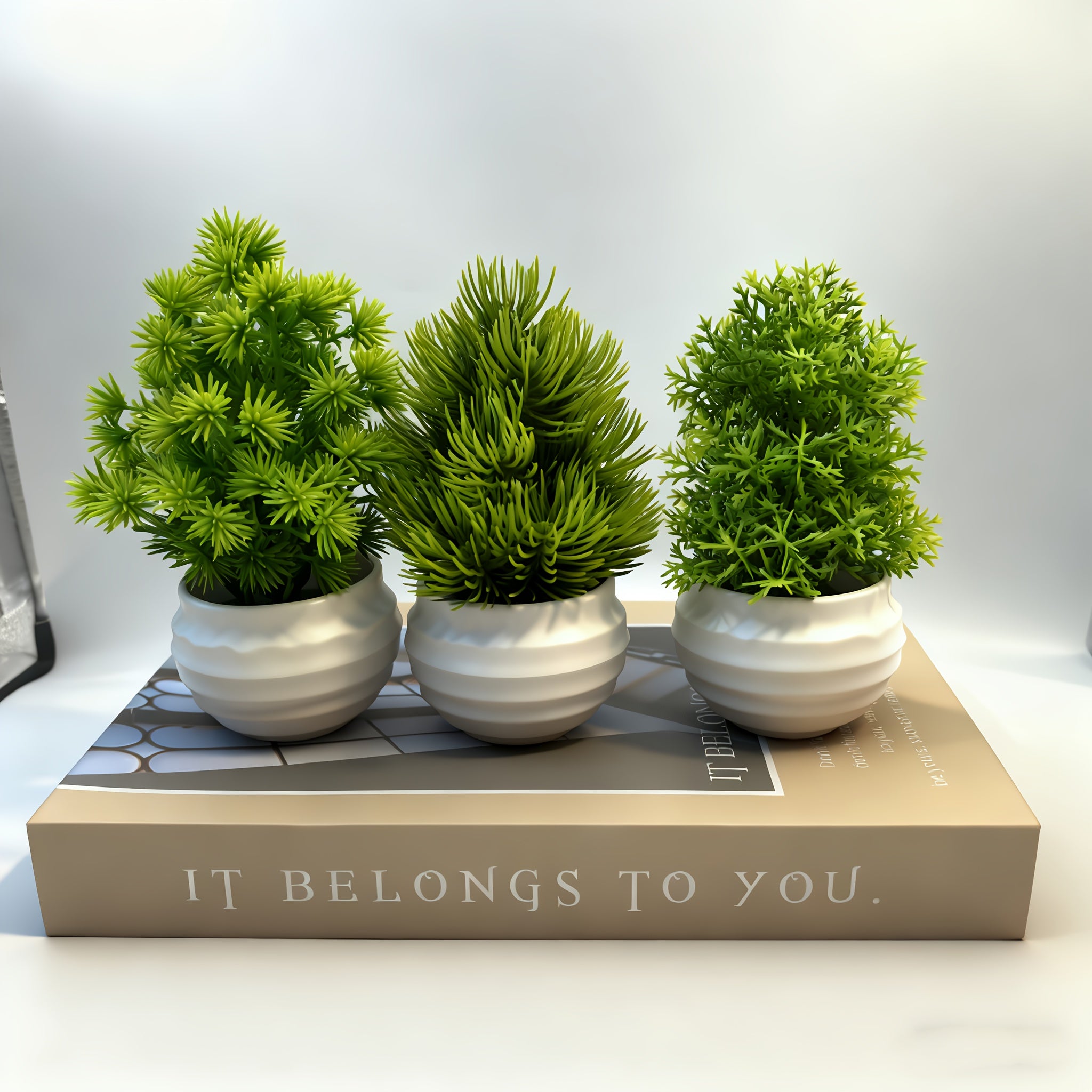 Set of 3 mini realistic plastic decorative green plants