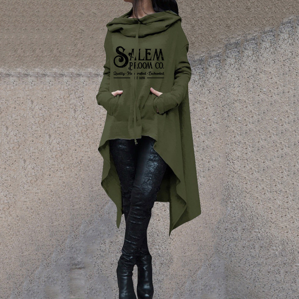 Plus Size Irregular Hooded Sweatshirt Mid-Length Casual Top