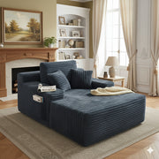 Oversized Corduroy Chaise Lounge Chair – 47.24″ Wide with Armrests and 3 Matching Throw Pillows, Plush Sofa Bed for Living Room