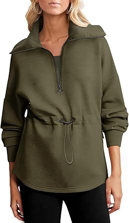 Women's Plus Size Half-Zip Drawstring Pullover Sweatshirt