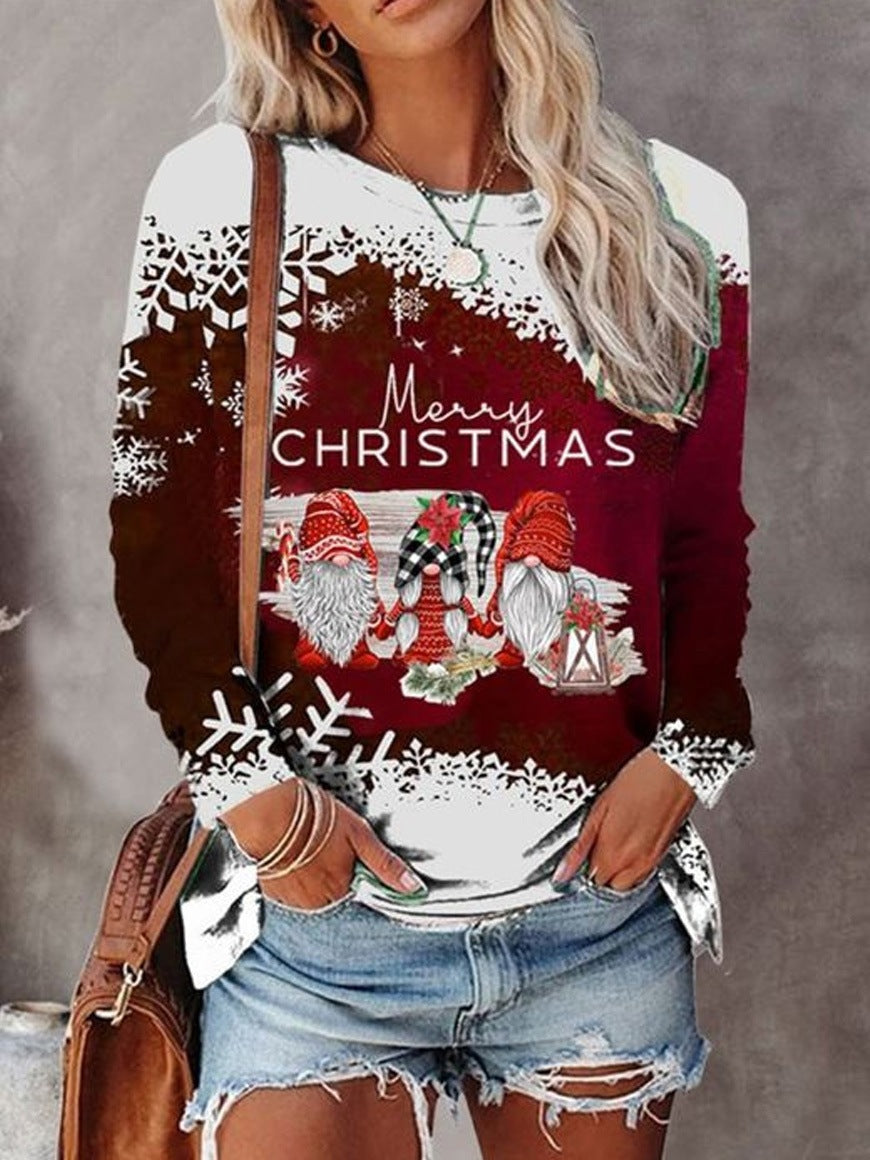 Women's 3D Printed Loose Round Neck Fashion Sweater