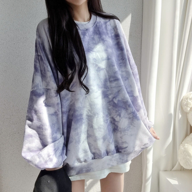 Korean Style Tie-Dye Cotton Sweatshirt for Women