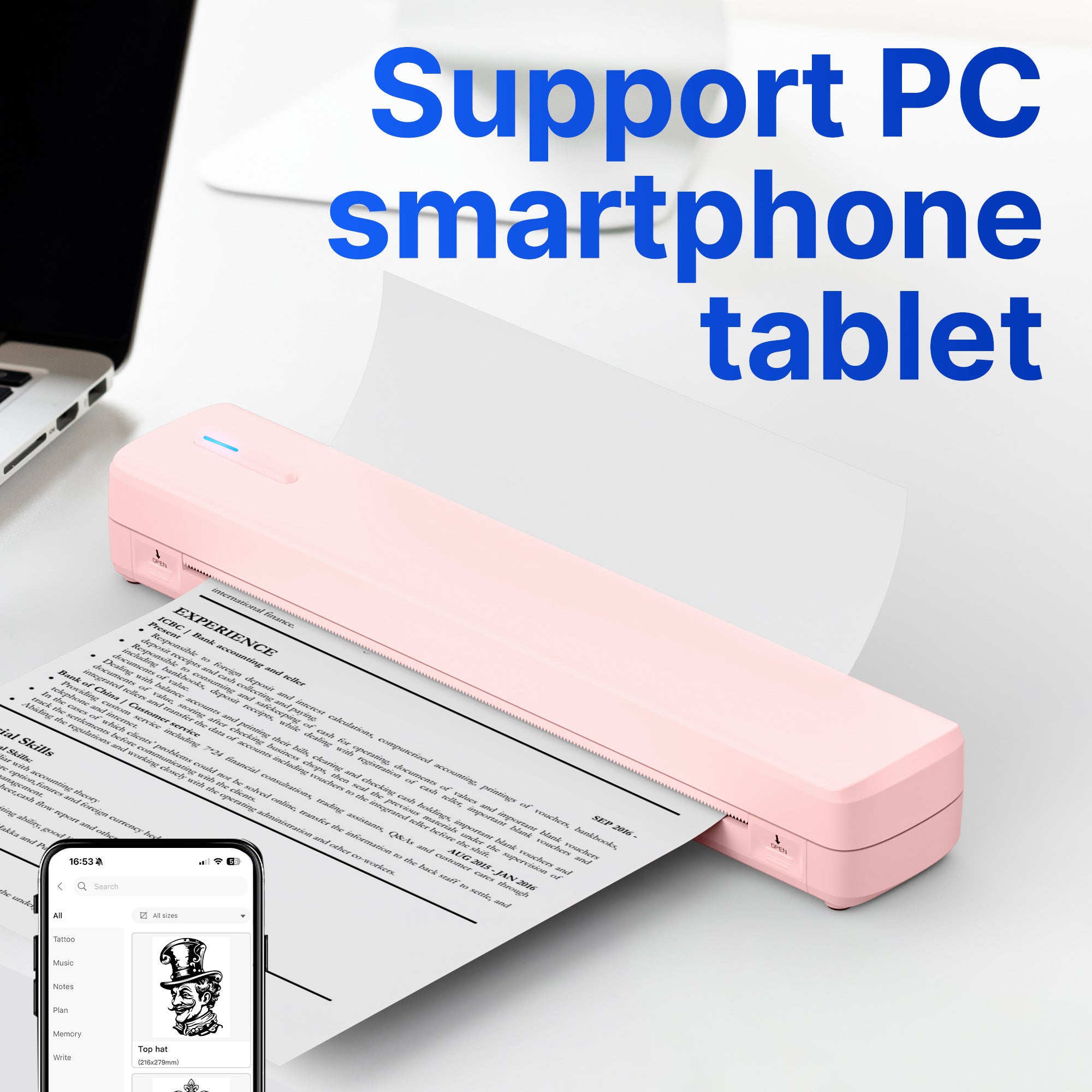 Portable Printer Wireless For Travel, Thermal Printer Inkless, Small Compact Printer Support Folding Paper/rolling/tattoo paper, Work With Laptop Phone And Pad
