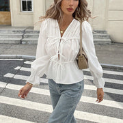 Lace-up Long Sleeve Shirt For Cardigan Top Women