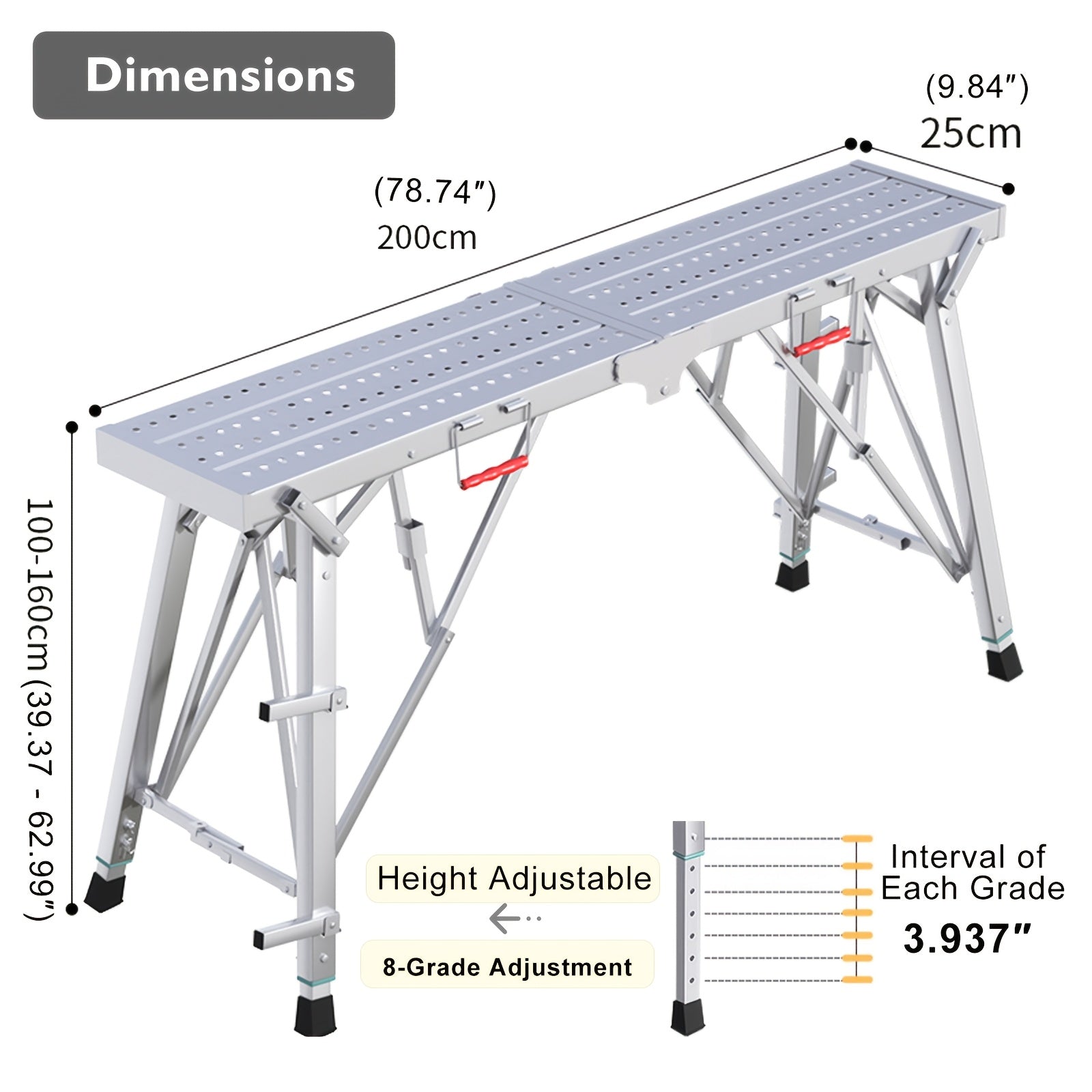 Work Platform Adjustable Folding Scaffolding Portable Step Ladder Height Drywall Bench Heavy Duty Load Capacity 800Lbs for RV Cleaning Painting Car Washing Decorating