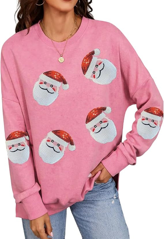 Sparkly Santa Claus Sequin Christmas Sweatshirt