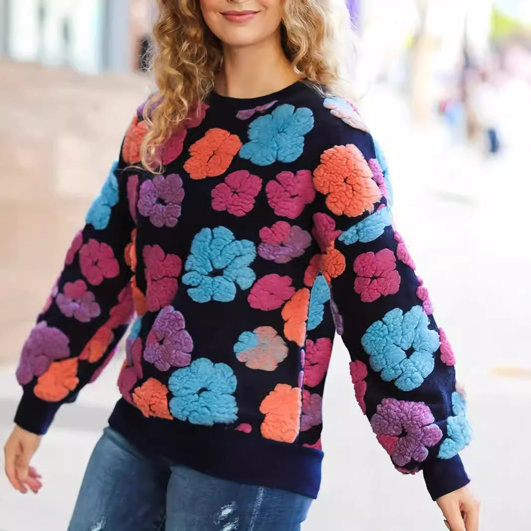 Retro 3D Floral Loose Cashmere Sweater