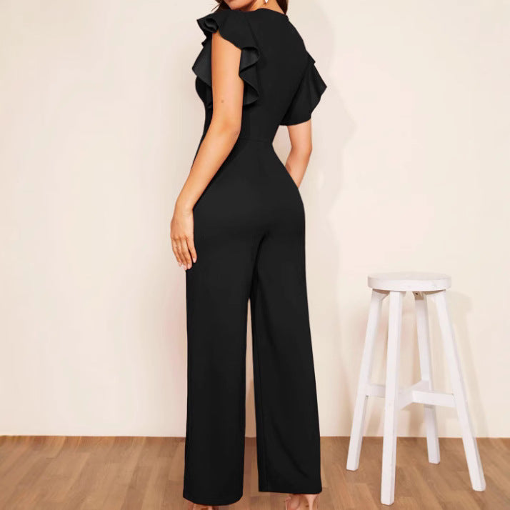 Elegant Ruffle Trim Women's Jumpsuit