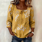 Womens Square-neck Three-quarter-sleeve Printed Blouse