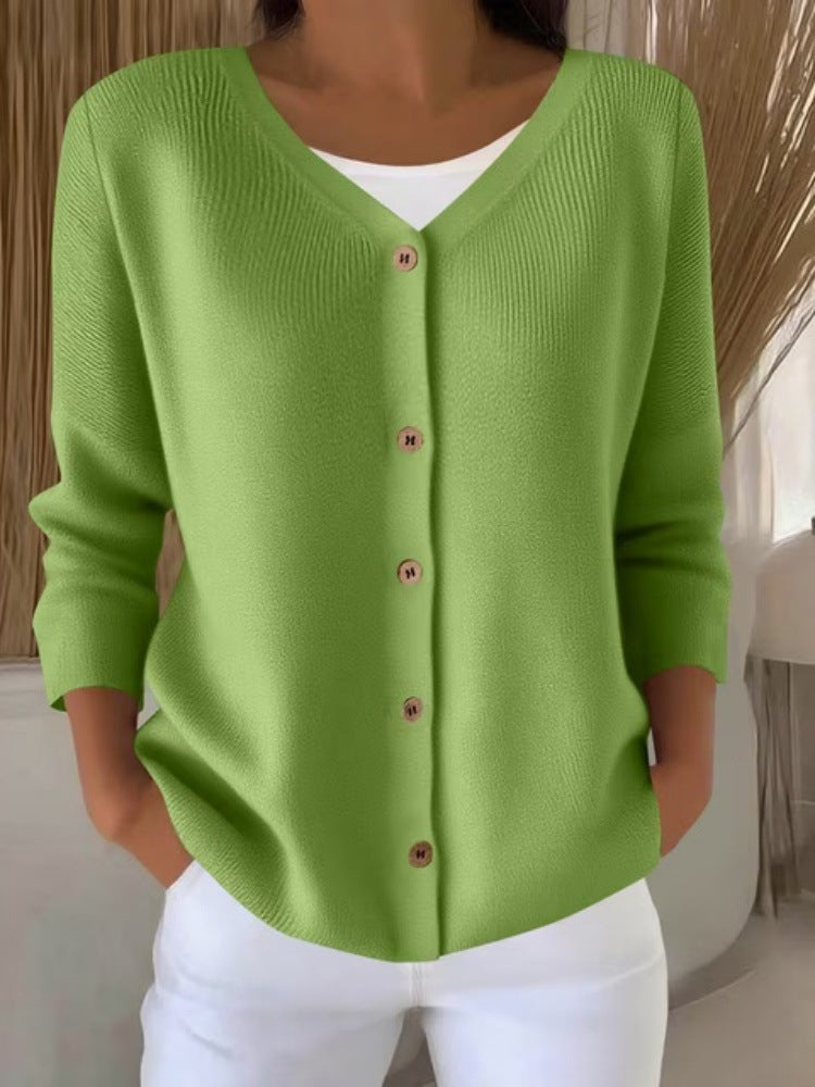 Women's Clothes Solid Color Knitted Button Cardigan Sweater