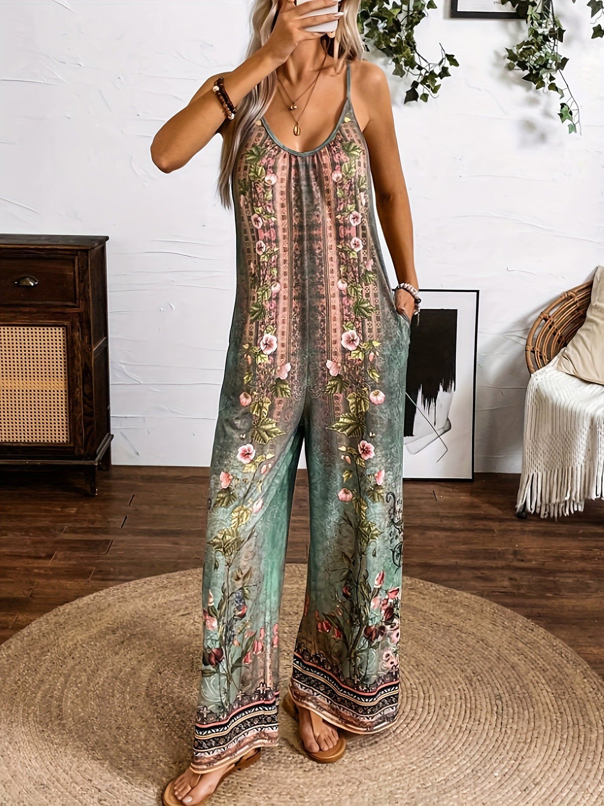 Boho Tribal Print Long Sleeve Jumpsuit