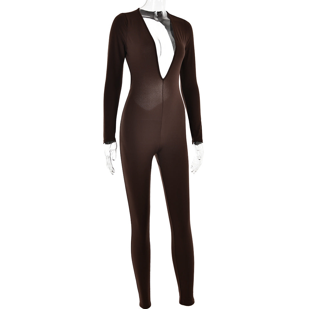 Women's Deep V-neck Long-sleeved Leggings