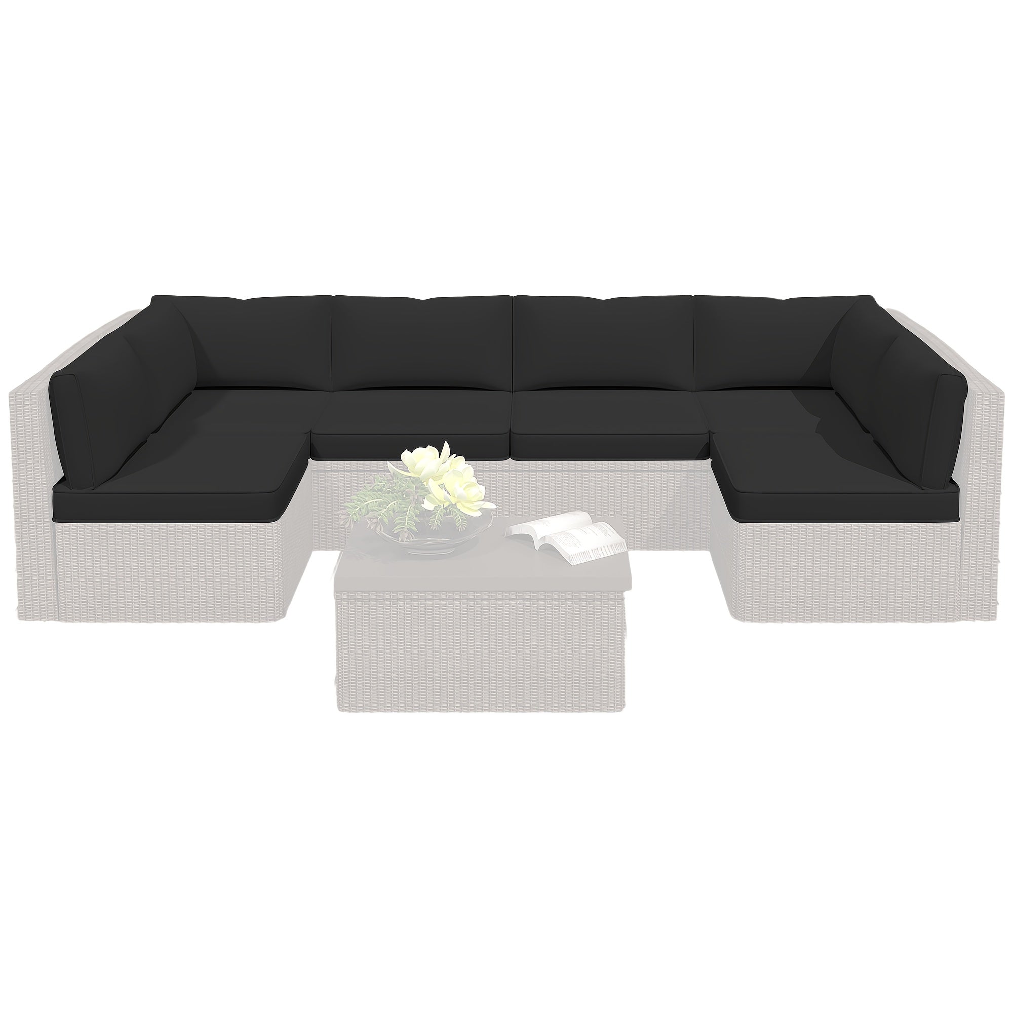Outdoor Replacement Cushions for Patio Furniture, Deep Seat Outdoor Cushions for 6-Seat Sectional Rattan Conversation Set, 14pcs Water-Resistant Couch Cushion