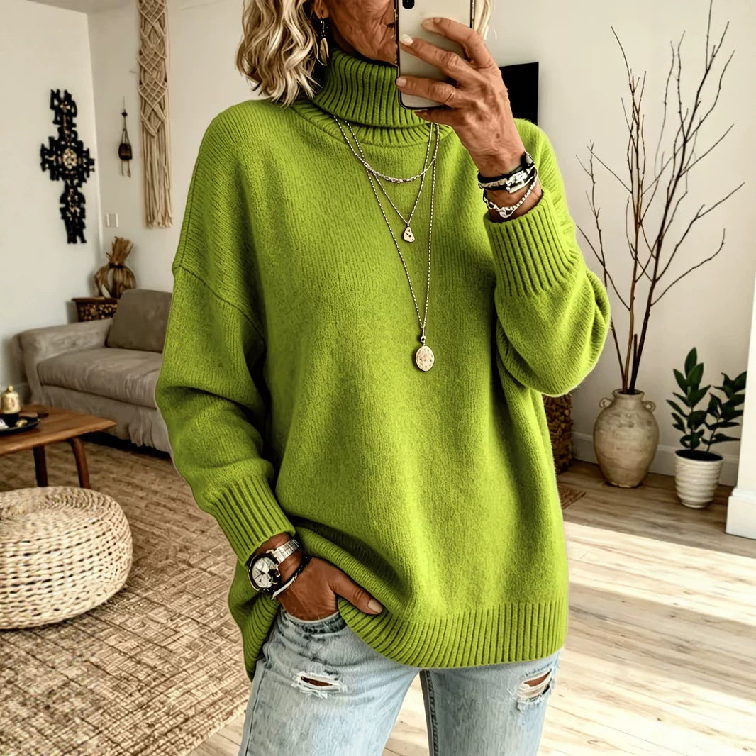 Womens Velvet Long-sleeve Turtleneck Sweater