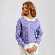 Jacquard Long-sleeved Sweater Loose Round Neck Western Style