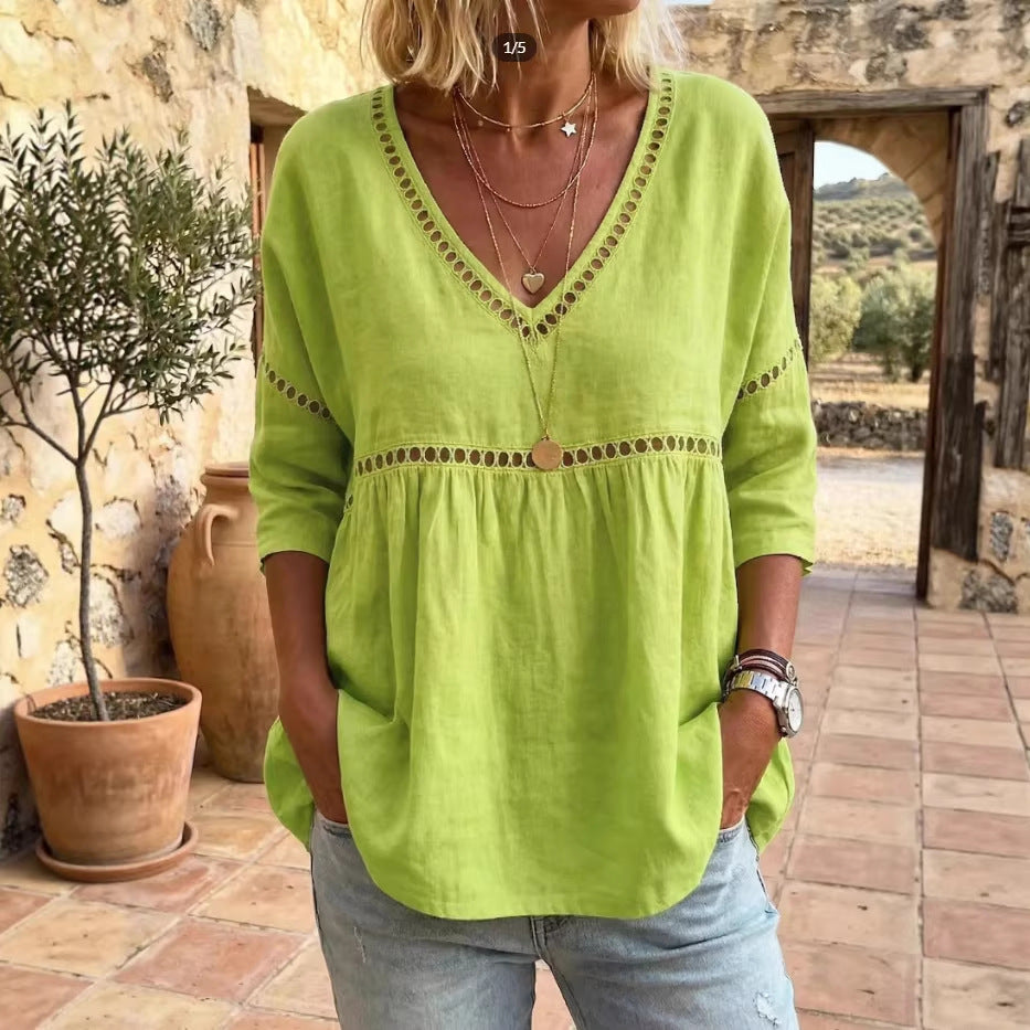 Elegant Lace-Panel Long-Sleeve Top – Versatile & Flattering