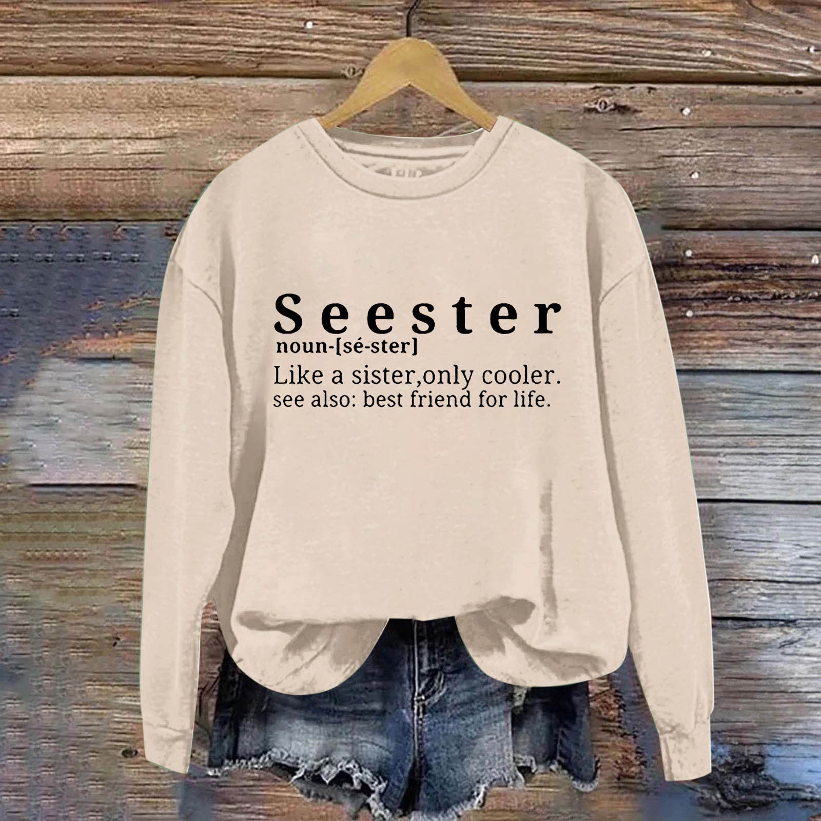 Chic Letter Print Round Neck Women's Casual Sweatshirt