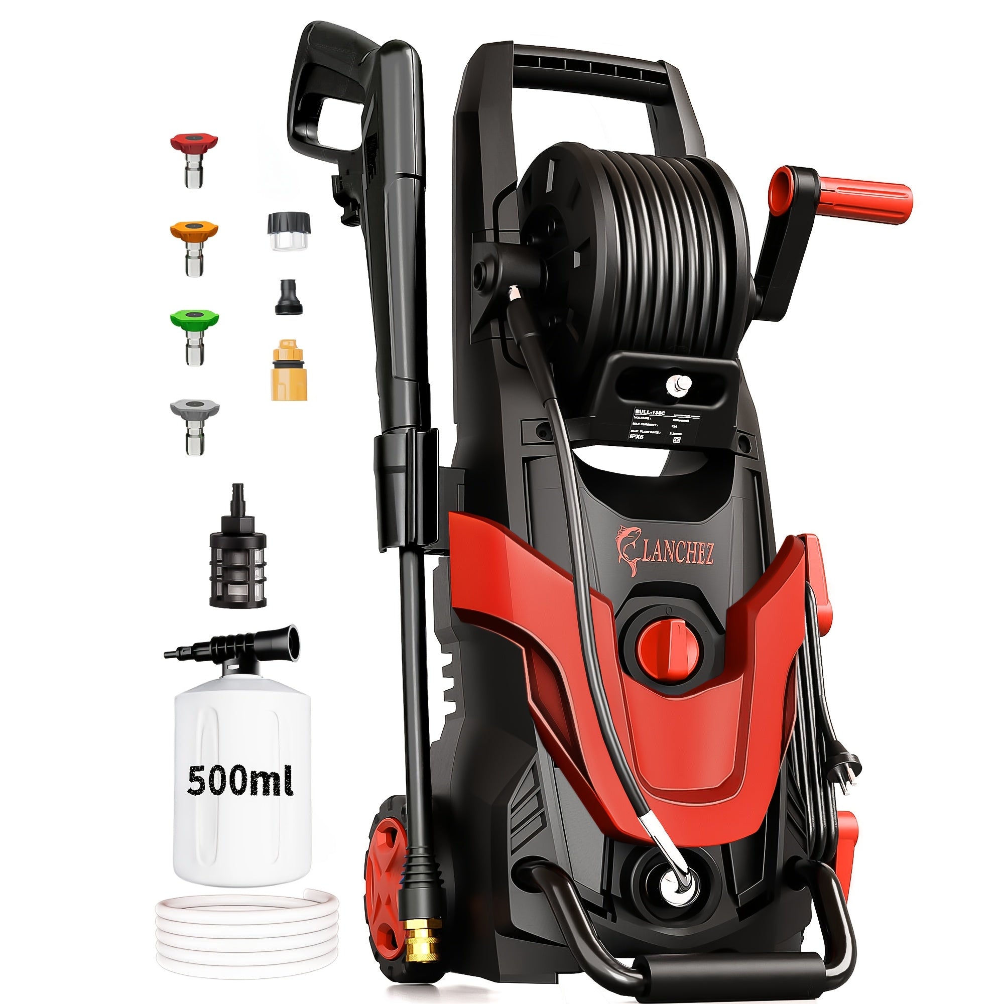 4800 PSI Electric High-Pressure Washer with IPX5 Rating, 16.9 oz Foam Cannon, 6 Quick-Connect Nozzles, 35 ft Hose and Water Filter