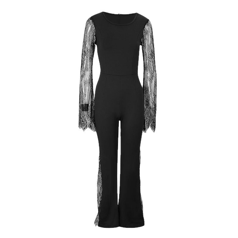 Elegant Lace Long-Sleeve Bodycon Jumpsuit