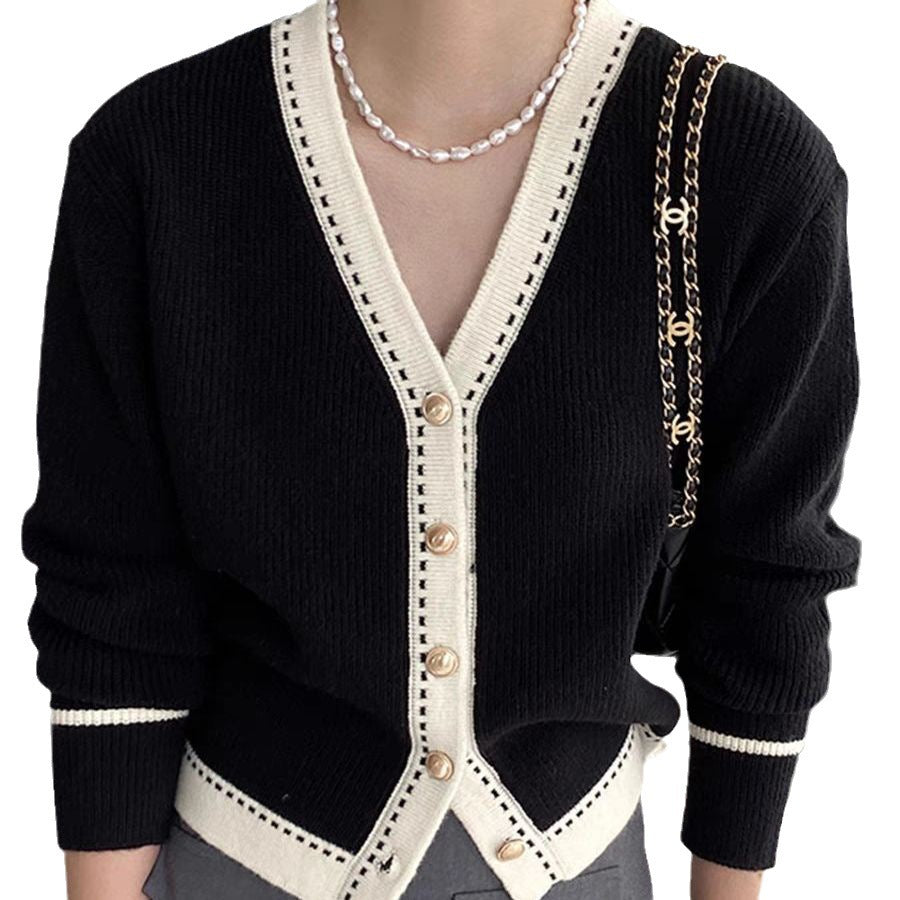 Korean Style Gentle and Comfortable Loose Large V-neck Slimming Bedford Cord Sweater