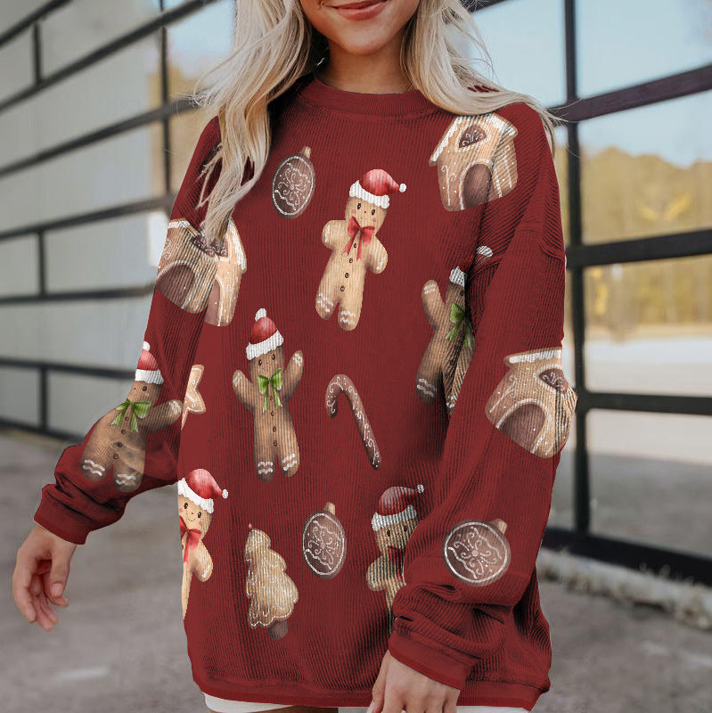 Women's Fashion Print Loose Long Sleeve Sweater