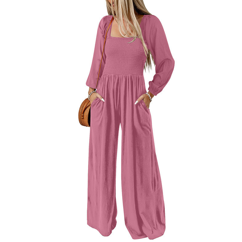 Women's Solid Color High-Waist Wide Leg Trousers