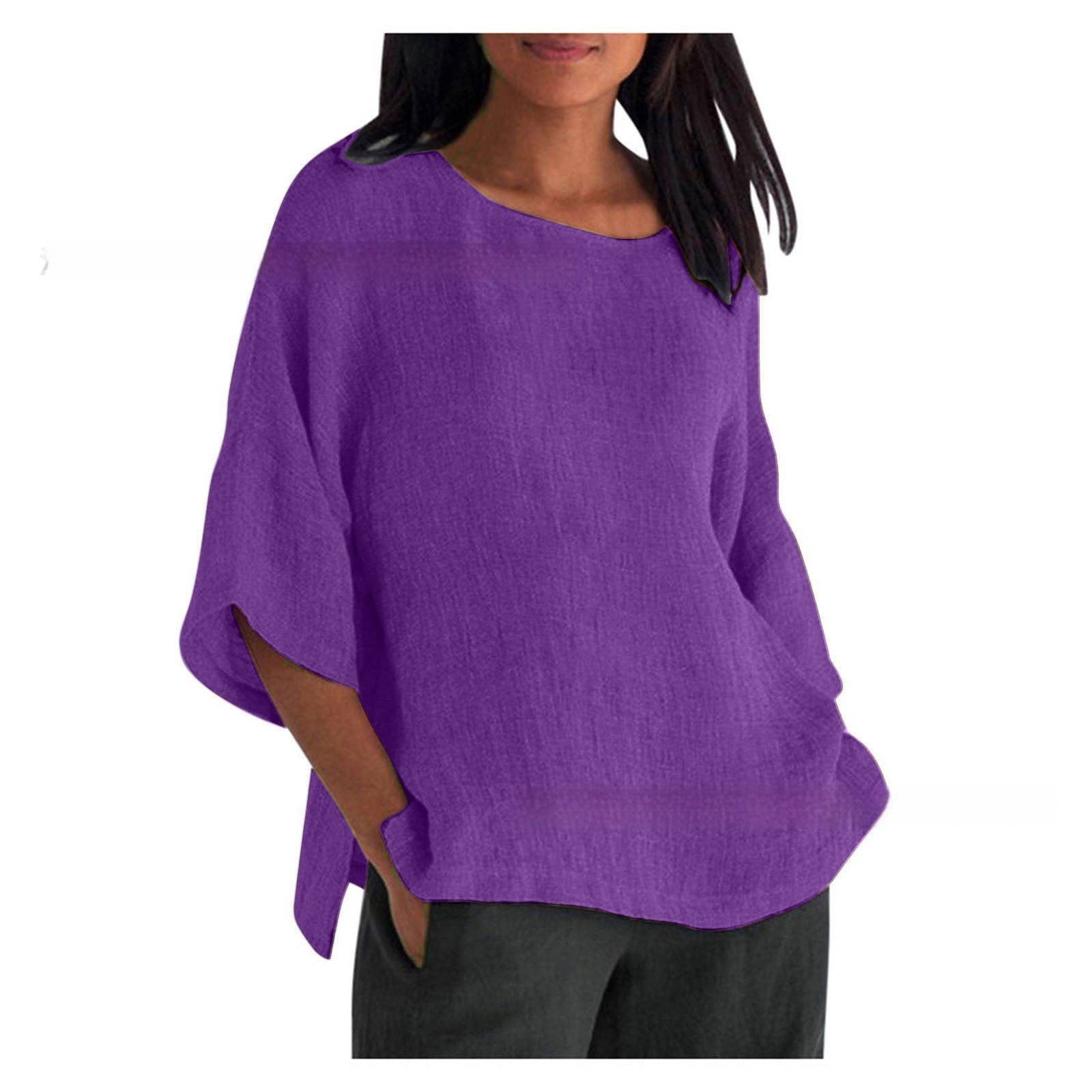 Women's Cotton Linen 3/4 Sleeve Casual Top