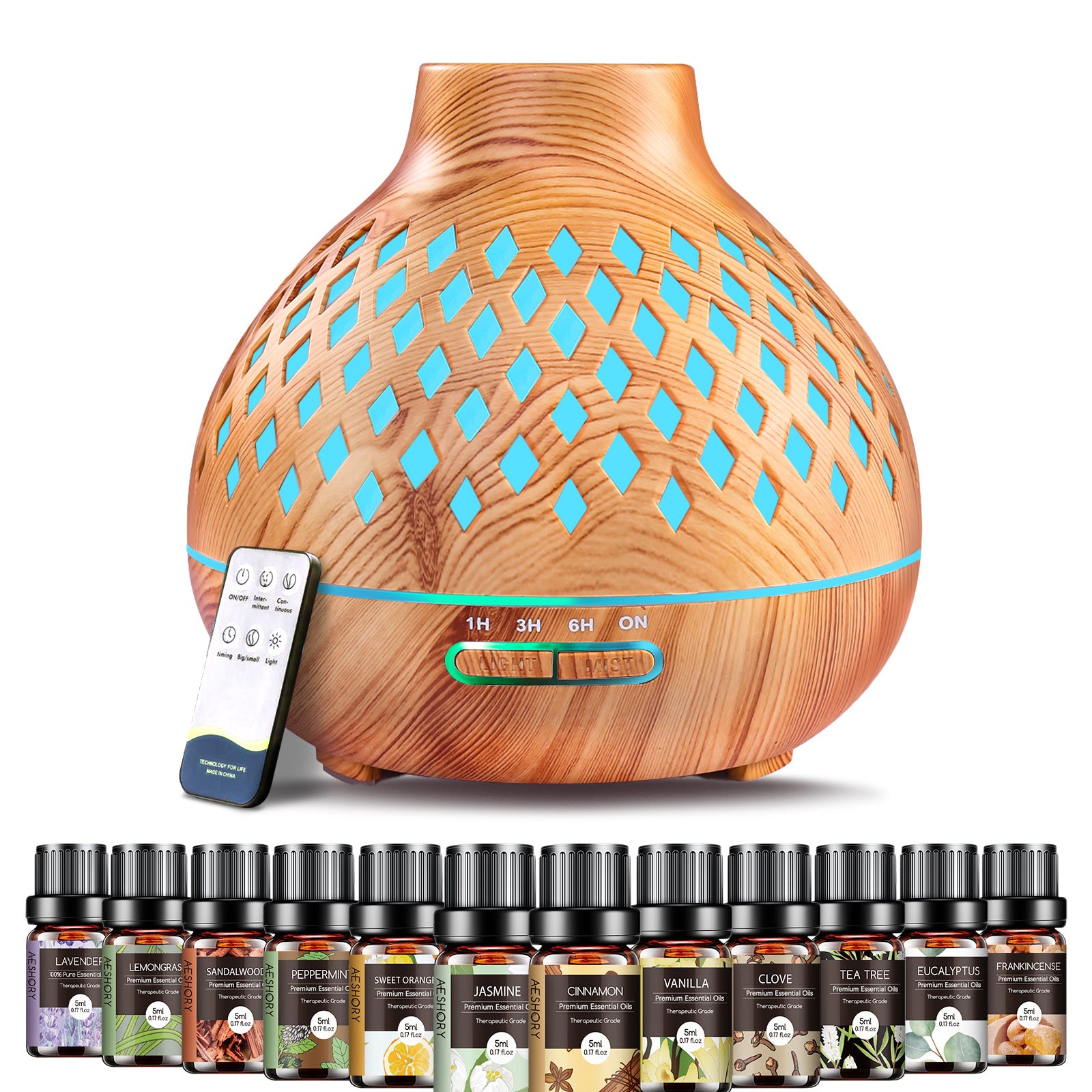 Diffuser for Home, 550ML Large Capacity Diffuser, Essential Oil Diffuser with 12 Bottles of Essential Oils, Aroma Diffuser with Remote Control for Hotel Spa Yoga Room