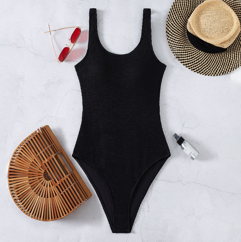 Bubble-Textured Pleated One-Piece Swimsuit