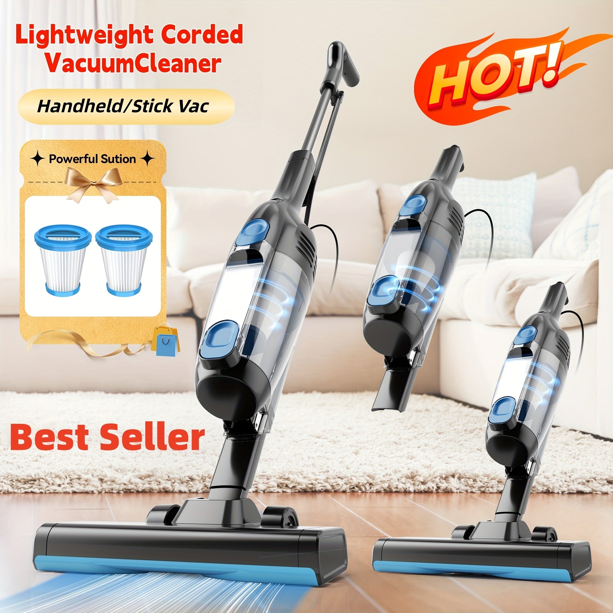 INSE Vacuum Cleaners for Home, 46KPa, 6-in-1 Rechargeable Powerful Handheld Vacuum Cleaner/High Suction/Detachable Battery, Running Time 45 Minutes, 50.5oz Dust Cup, LED Brush, Vacuum Cleaners for...