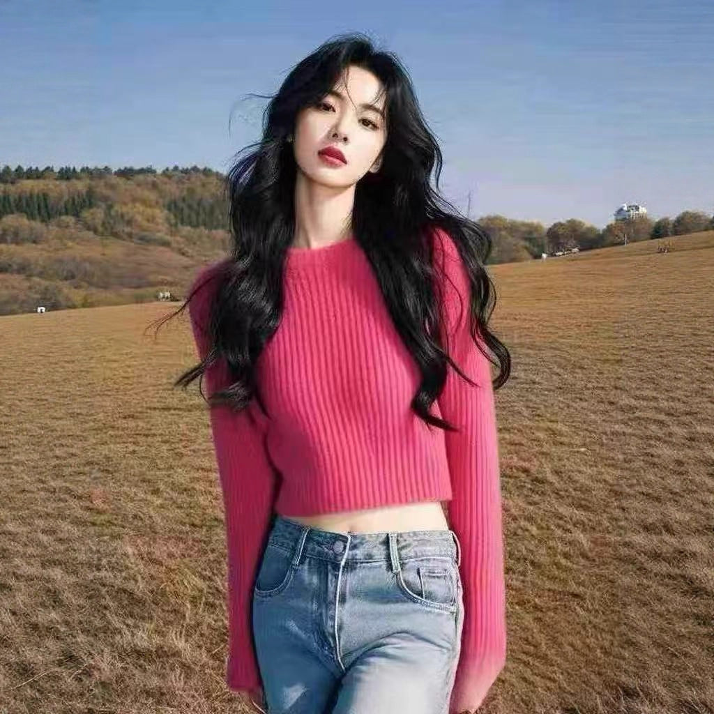 Womens Solid-color Casual Fashionable Minimalist Knitted Top