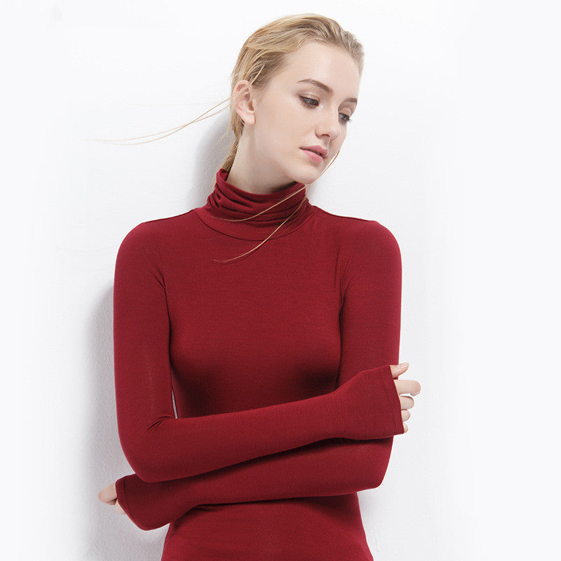 Women's Modal High Collar Long Sleeve T-Shirt