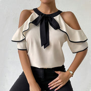 Women's Bow-Collar Pullover Shirt – Chic Short-Sleeve Top