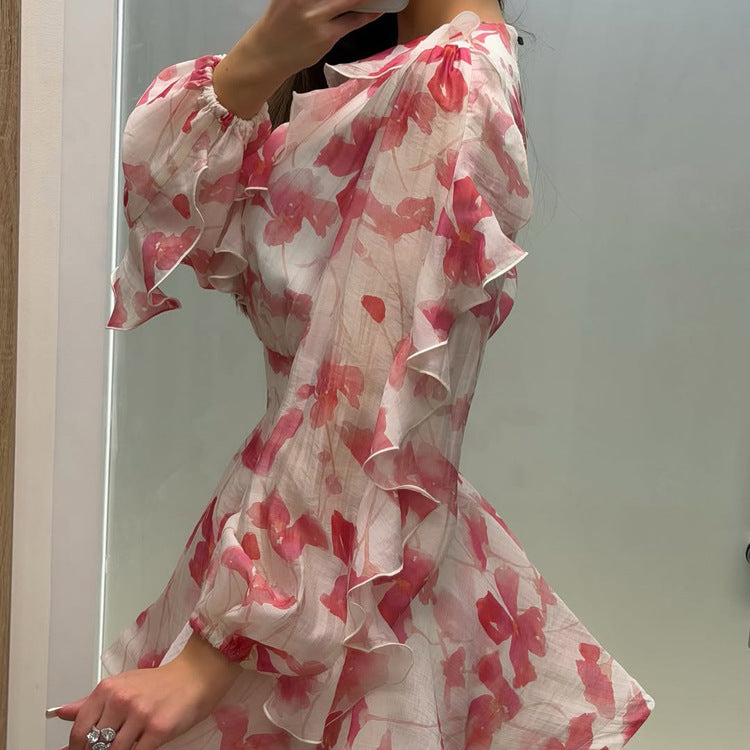 Floral Ruffle V-neck Layered Mini Dress
