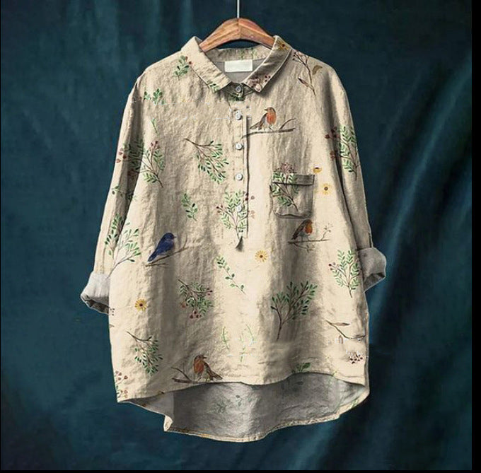 Graffiti Printing Lapel Single Breasted Long Sleeve Shirt