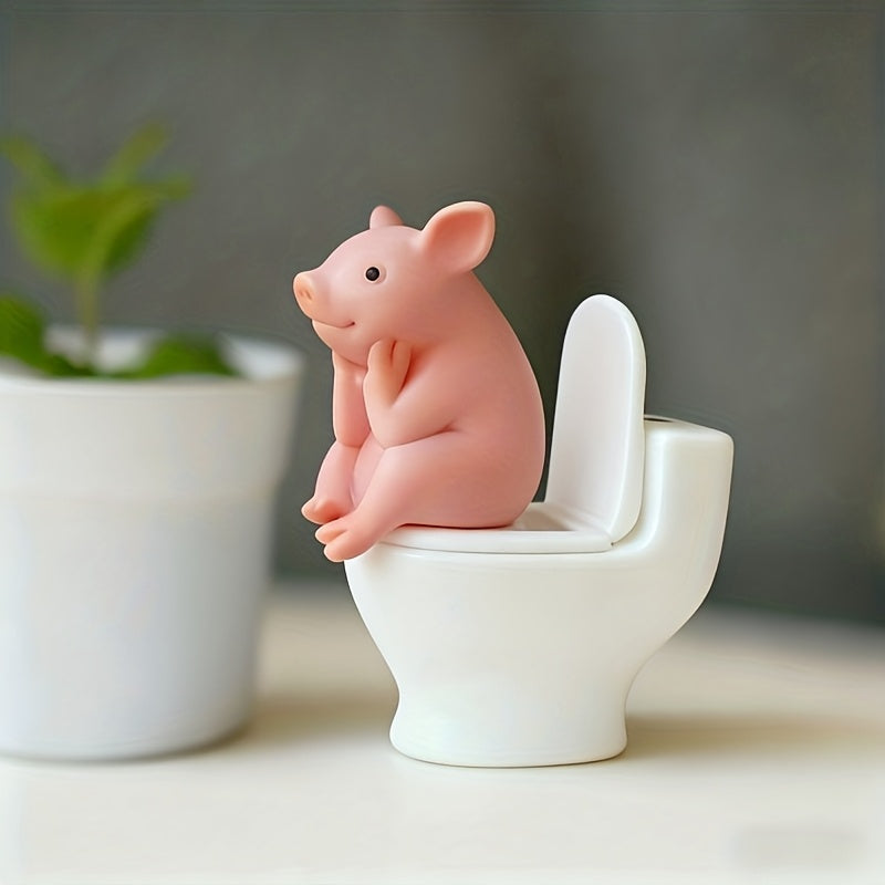 [Adorable Pink Pig] Whimsical Adorable 1 Pink Pig on Toilet Figurine - PVC Decor for Home, Office, & Car - Ideal Gift for Friends - Versatile Indoor/Outdoor Use